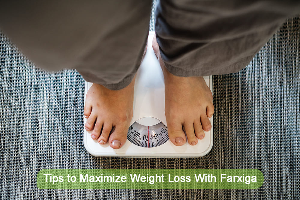 A person standing on a bathroom scale measuring their weight on a grey carpet.